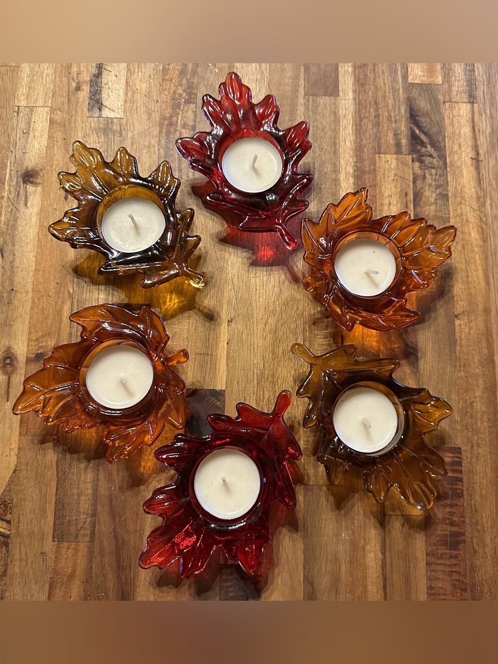 Fall Glass Leaf T-lite candle holders-6 piece
